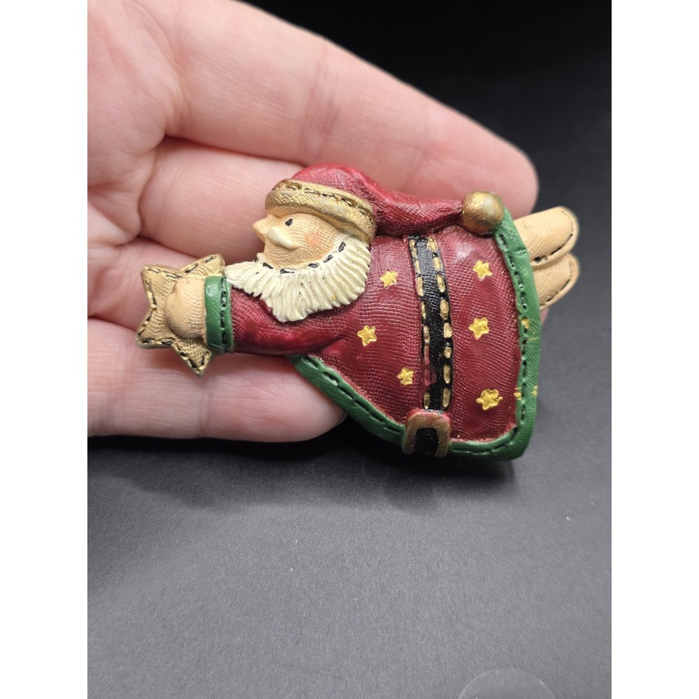 Vintage Resin Flying Santa Brooch Pin
